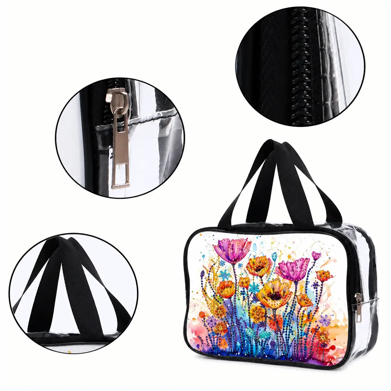 Bolsa Flores de Maquillaje Semitransparente Diamond Painting - Imagen 3