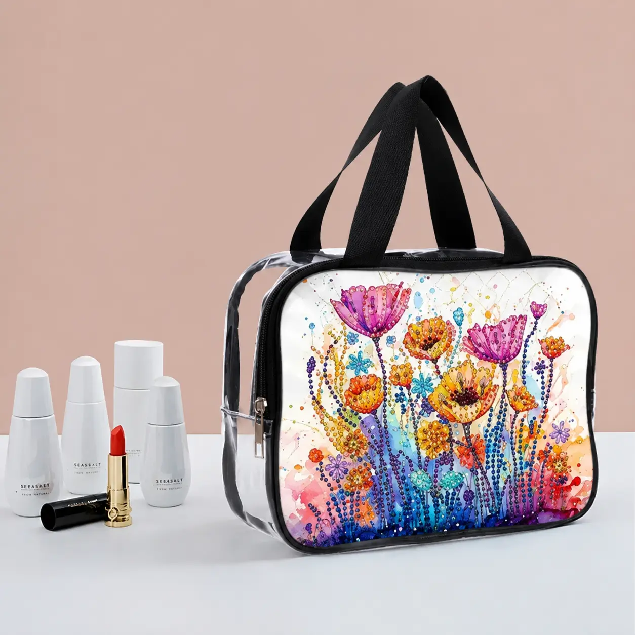 Bolsa Flores de Maquillaje Semitransparente Diamond Painting - Imagen 4