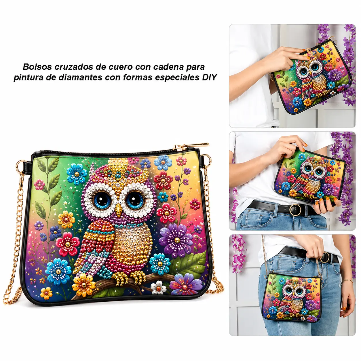 Bolso Diamond Painting con Búho Multicolor - Imagen 3