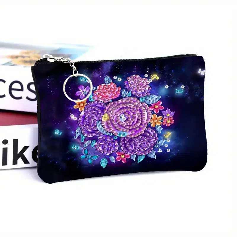 Monedero Flor Morada Pintura Diamante