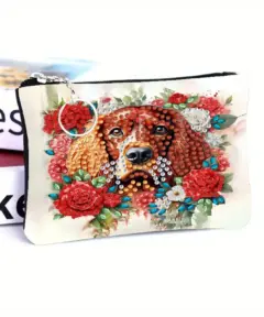 Monedero Perro y Flores Diamond Painting
