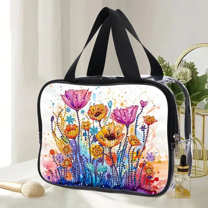 Bolsa Flores de Maquillaje Semitransparente Diamond Painting