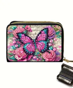 Cartera Mariposa Rosa Tarjetero Diamond Painting