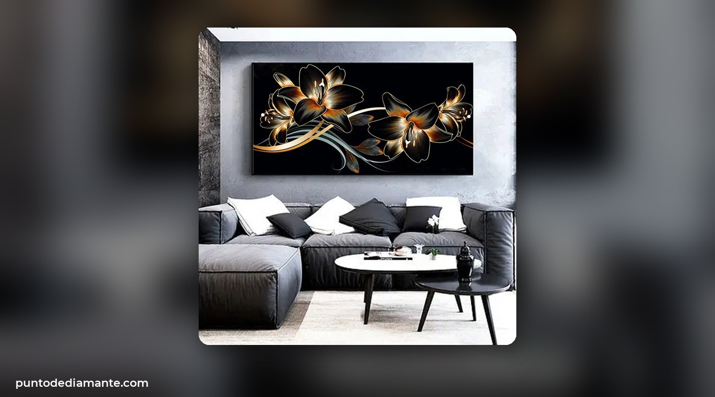 Cuadro de diamond painting decorando un salón, resultado de comprar en la tienda oficial