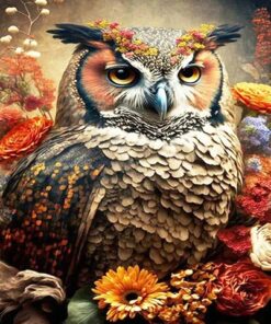 Cuadro Buhos Flores de Fantasía Diamond Painting