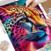 Cuadro Leopardo Colorido Punto de cruz de Diamante