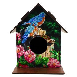 Casa de Pájaro Gorrión Diamond Painting Decoración Árboles con Flores Rosadas y Pájaro Brillante