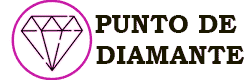 Logotipo estilizado de 'Punto de Diamante' con un diamante geométrico y texto elegante en contorno rosa sobre un fondo negro.